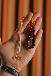 Bilek Boy Süzme Renk Damla Kehribar Gümüş Tasarım Tesbih (Amber), (مسبحة قطرة كهريبار)