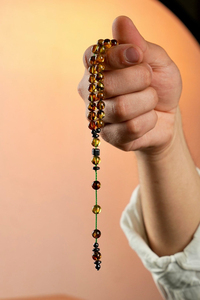 Fosilli Bilek Boy Litvanya Damla Kehribar Tesbih (Amber), (مسبحة قطرة كهريبار)