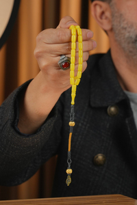 Kapsül Model Gümüş Tasarım Sarı Ateş-i Sıkma Kehribar Tesbih