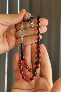 Kişiye Özel  İsimli Hareli Renk Ateş-i Sıkma Kehribar Tesbih