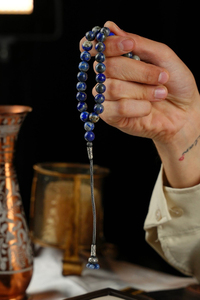 Lapis lazuli Tesbih Gümüş Kazaz örmesi Tasarım
