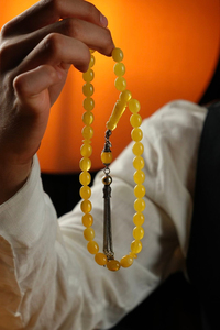 Orjina Damla Kehribar Özel Ağır Gümüş Tasarım Tesbih  (Amber), (مسبحة قطرة كهريبار)