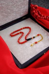 Orjinal Cezayir Mercanı Altın Tasarım Tesbih (Algerian Coral),(مرجان جزائري)