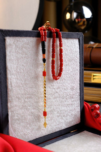 Orjinal Cezayir Mercanı Altın Tasarım Tesbih (Algerian Coral),(مرجان جزائري)