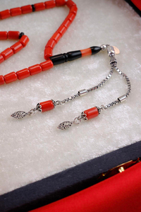 Orjinal Cezayir Mercanı Gümüş Tasarım Tesbih (Algerian Coral),(مرجان جزائري)