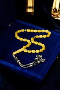 Orjinal Damla Kehribar Gümüş Kazaz Tasarım Tesbih (Amber), (مسبحة قطرة كهريبار)