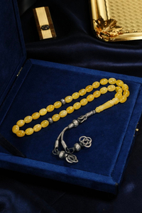 Orjinal Damla Kehribar Gümüş Kazaz Tasarım Tesbih (Amber), (مسبحة قطرة كهريبار)