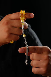 Orjinal Damla Kehribar Özel Nakkaş İmame Gümüş Tasarım Tesbih (Amber), (مسبحة قطرة كهريبار)