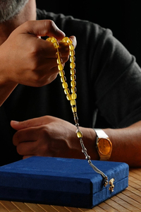 Orjinal Damla Kehribar Özel Nakkaş İmame Gümüş Tasarım Tesbih (Amber), (مسبحة قطرة كهريبار)
