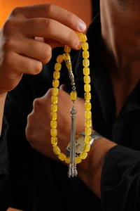 Orjinal Damla Kehribar Özel Nakkaş İmame Gümüş Tasarım Tesbih (Amber), (مسبحة قطرة كهريبار)