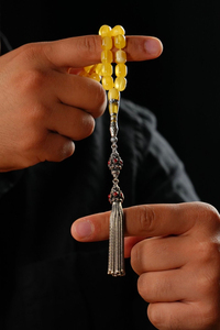 Orjinal Damla Kehribar Özel Oyma İmame Model Gümüş Tasarım Tesbih (Amber), (مسبحة قطرة كهريبار)