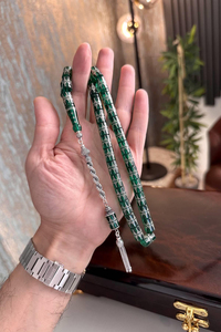 Rolex Yeşili Gümüş İşlemeli  Sıkma Kehribar