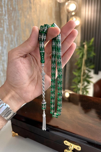 Rolex Yeşili Gümüş İşlemeli  Sıkma Kehribar