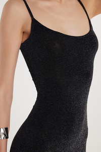 Kadın Slim Fit Dar Kesim İnce Askılı U Yaka Siyah Elbise