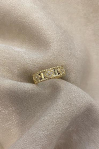 Yonca Taşlı Gold Yüzük