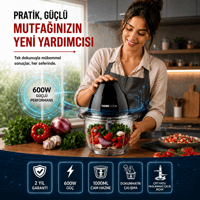 Instantchopper FIT  1L Cam Hazneli Et Kıyma & Sebze Rondo Doğrayıcı ÇİFT  ÇELİK BIÇAK 600W 