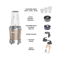 NUTRISHAKE 3 in 1 Paslanmaz Çelik Bıçaklı Kişisel Smoothie Blender ve Kahve Baharat Öğütücü 1000W GOLD