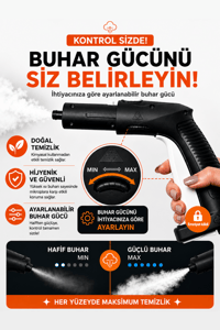TIGRE Buharlı Temizleyici Çok Fonksiyonlu 25 Parça Buharlı Temizlik Makinesi - 2000W 5 Bar 