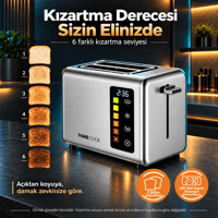 TIGRECOOK 2 Dilim Kapasiteli Dokunmatik Ekmek Kızartma Makinesi – 2 Tost Aparatı ve Ekmek Isıtma Rafı Dahil