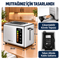 TIGRECOOK 2 Dilim Kapasiteli Dokunmatik Ekmek Kızartma Makinesi – 2 Tost Aparatı ve Ekmek Isıtma Rafı Dahil