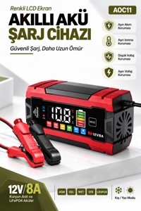 Auhma AOC11 12V 8A Akıllı Akü Şarj ve Onarım Cihazı – Renkli LCD Ekran, Pulse Repair, LiFePO4 / AGM / GEL Uyumlu