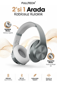 Fulltech FH-07 2'si 1 Arada Bluetooth 5.3 Kablosuz Kulaklık ve Hoparlör Siyah – 3W Çift Hoparlör, IPX4, Katlanabilir Tasarım