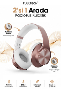 Fulltech FH-07 2'si 1 Arada Bluetooth 5.3 Kablosuz Kulaklık ve Hoparlör Siyah – 3W Çift Hoparlör, IPX4, Katlanabilir Tasarım
