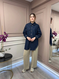 Ceremony 5103 Lacivert Biye Detaylı Denim Gömlek