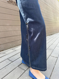 Ceremony 5615 Lacivert Yanı Fermuarlı Denim Etek