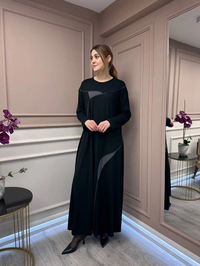 Ceremony 5730 Siyah Garni Biye Detaylı Uzun Kollu Bambu Elbise