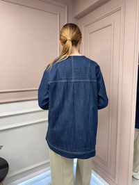 Ceremony 5840 Lacivert Sıfır Yaka Önden Pileli Denim Kap