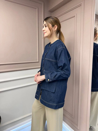 Ceremony 5840 Lacivert Sıfır Yaka Önden Pileli Denim Kap