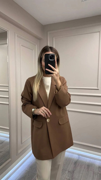 Ceremony 6846 Camel Tek Düğmeli Blazer Çelik Ceket
