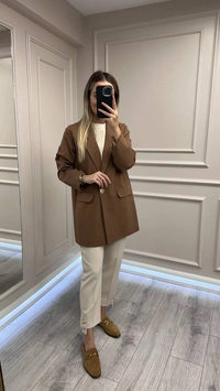Ceremony 6846 Camel Tek Düğmeli Blazer Çelik Ceket