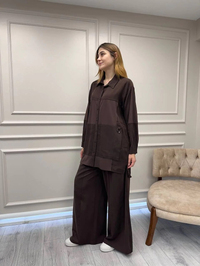 Ceremony 6940 Kahverengi Tuniği Ve Pantolonu Bambu Detaylı Takım