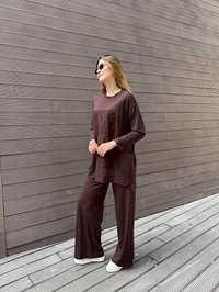 Ceremony 6941 Kahverengi İşleme Detaylı Bambu Takım