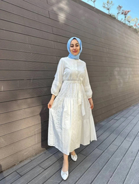 Ceremony S-3719 Beyaz Güpür Detaylı Elbise