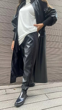 Ceremony W-3803 Siyah Deri Dikiş Detaylı Pantalon