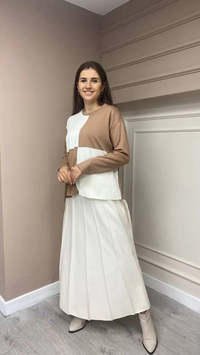 Ceremony W-3934 Kahverengi Deri Cep Detaylı Etekli Takım