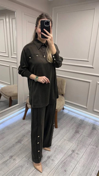 Clande CL25023004 Kahve Düğme Detaylı İkili Takım