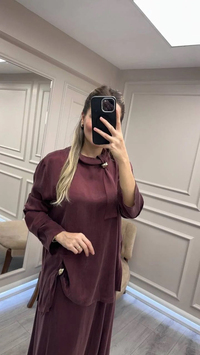 Clande CL25023014 Bordo Yaka Detaylı Etekli Takım