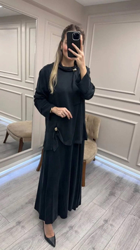 Clande CL25023014 Siyah Yaka Detaylı Etekli Takım
