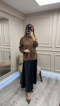 Clande CL25023015 Kahve Bağlama Detaylı Gömlek