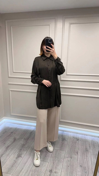 Clande CL25023019 Kahve Bağlama Detaylı Bluz