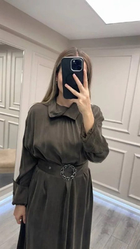 Clande CL25025001 Kahve Yaka Detaylı Elbise