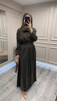 Clande CL25025001 Kahve Yaka Detaylı Elbise