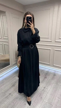 Clande CL25025001 Siyah Yaka Detaylı Elbise