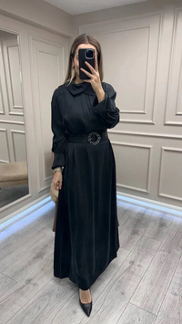 Clande CL25025001 Siyah Yaka Detaylı Elbise
