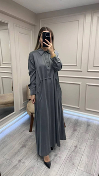 Clande CL25025007 Antrasit Bel Detaylı Elbise