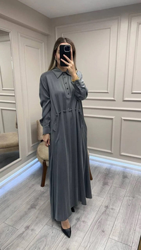 Clande CL25025007 Antrasit Bel Detaylı Elbise